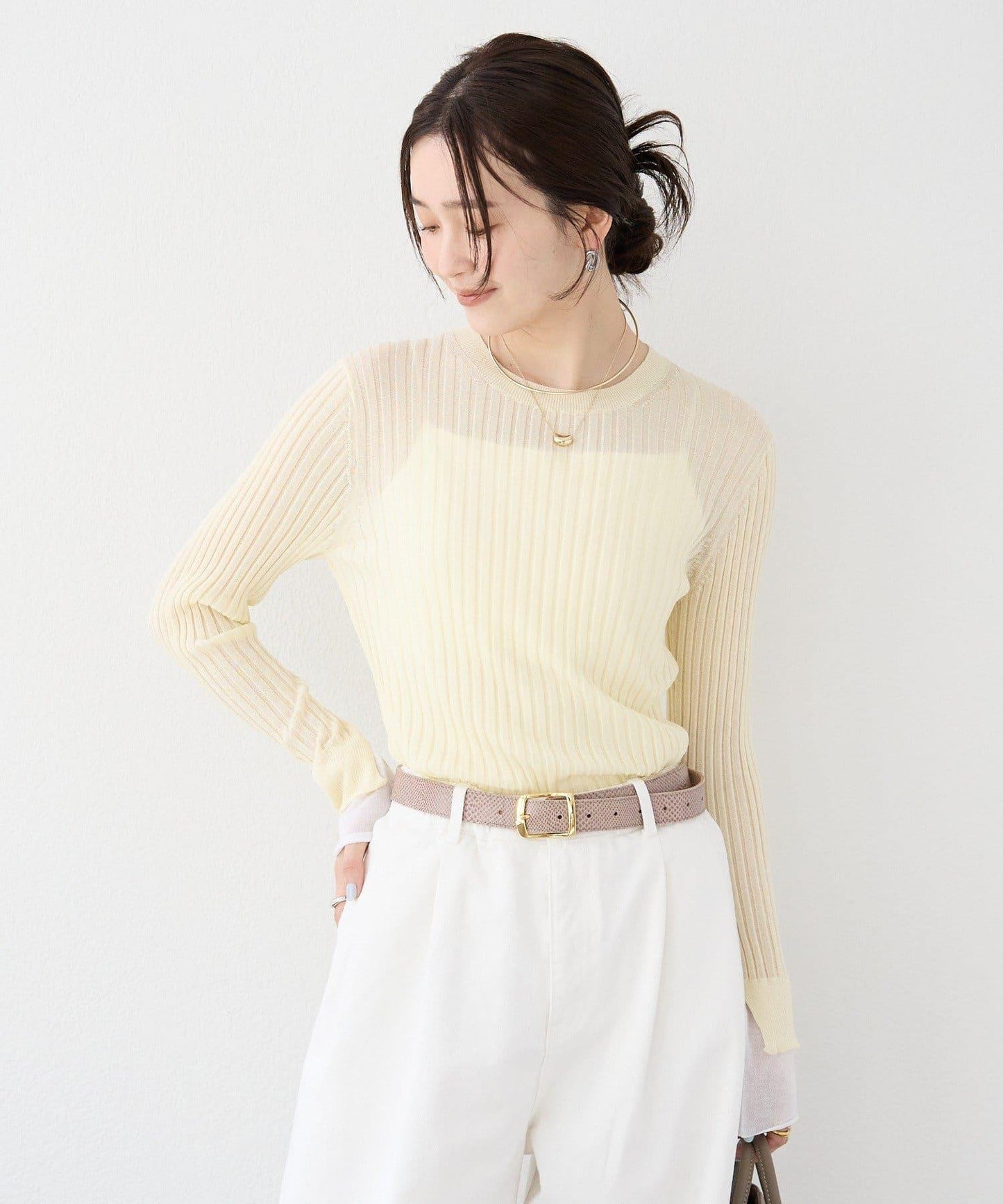 【層疊風袖口】透視袖口羅紋針織衫