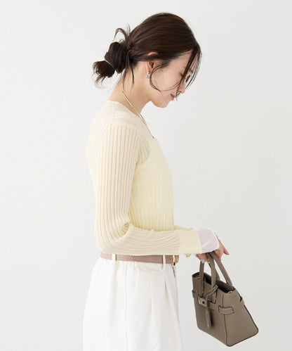 【層疊風袖口】透視袖口羅紋針織衫