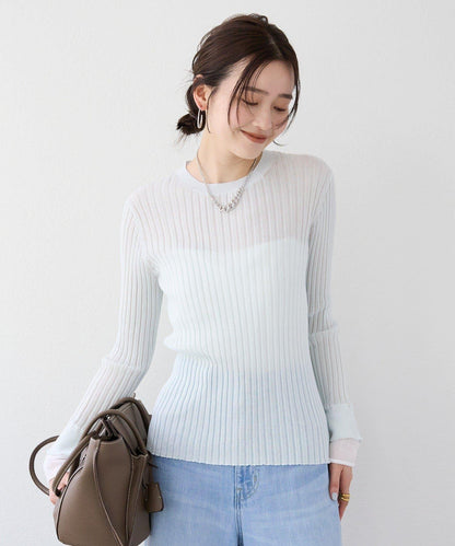 【層疊風袖口】透視袖口羅紋針織衫