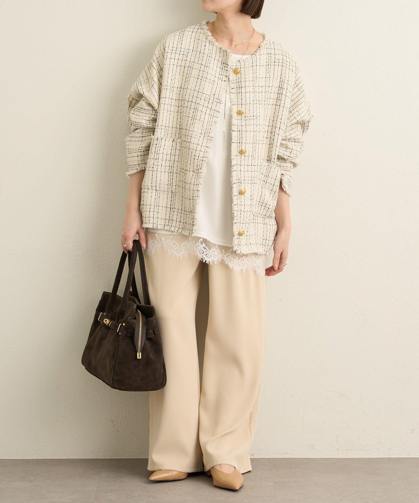 無領粗花呢夾克