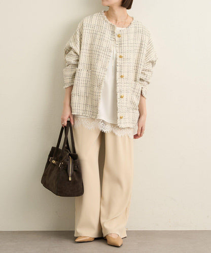 無領粗花呢夾克