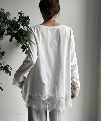 蕾絲拼接下襬長袖T恤