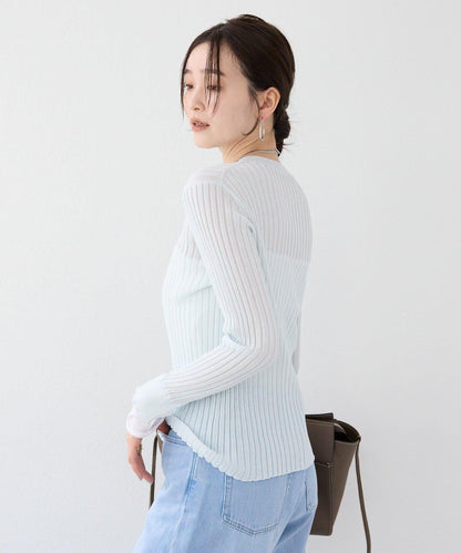 【層疊風袖口】透視袖口羅紋針織衫