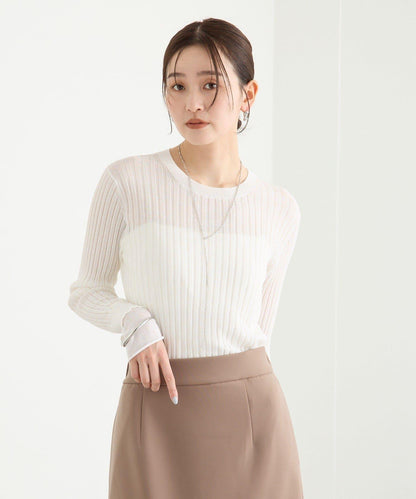【層疊風袖口】透視袖口羅紋針織衫