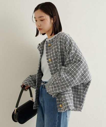 無領粗花呢夾克