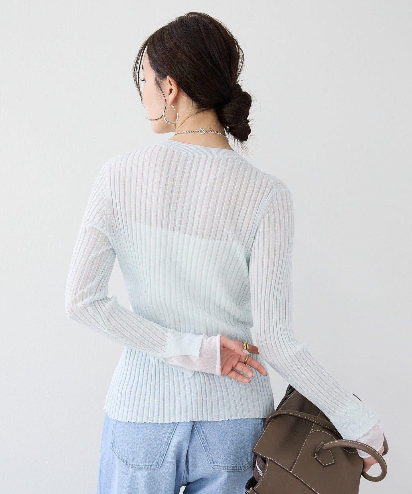 【層疊風袖口】透視袖口羅紋針織衫