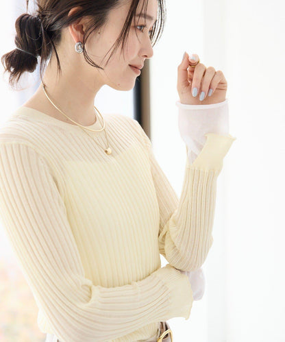 【層疊風袖口】透視袖口羅紋針織衫