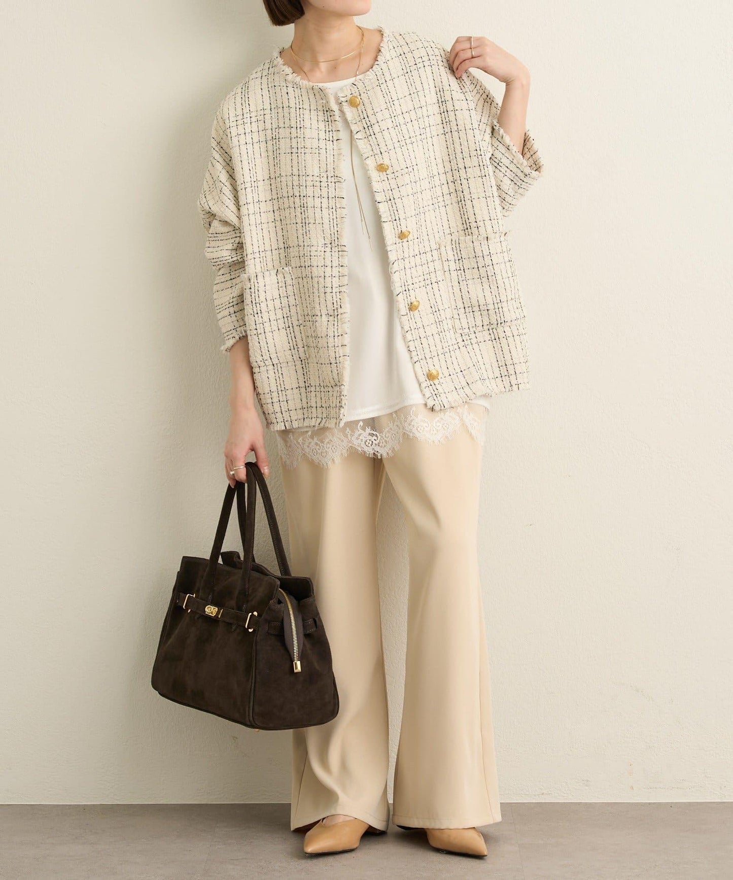 無領粗花呢夾克