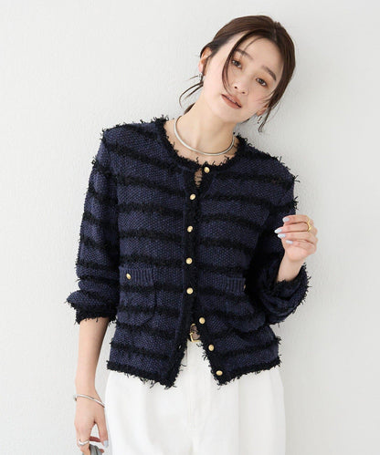 【優雅感】粗花呢短款開衫