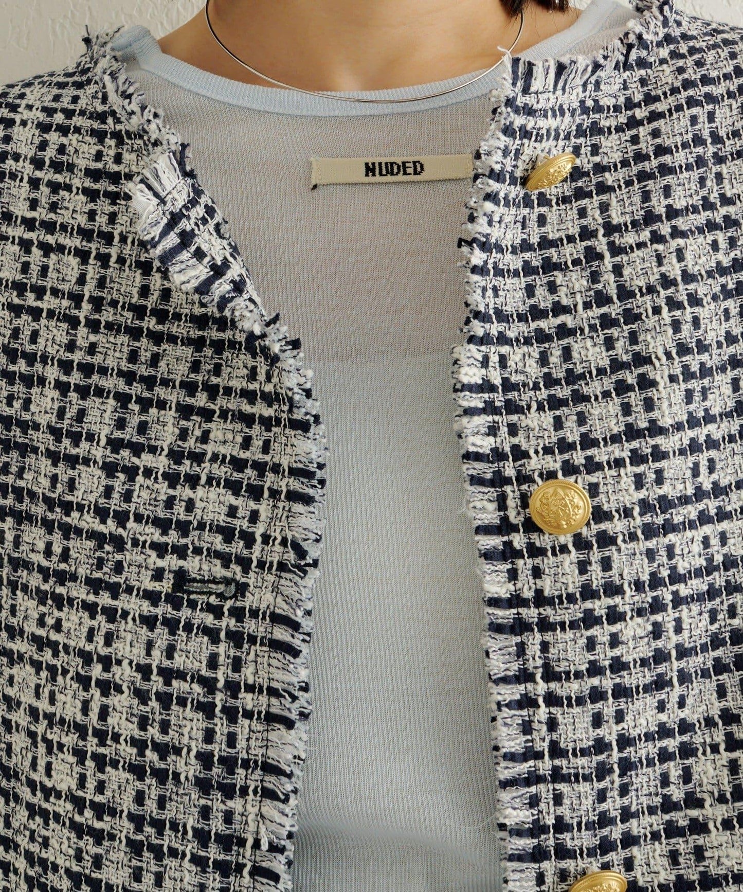 無領粗花呢夾克