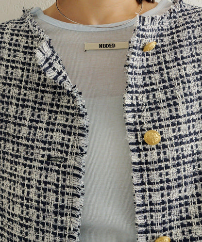 無領粗花呢夾克