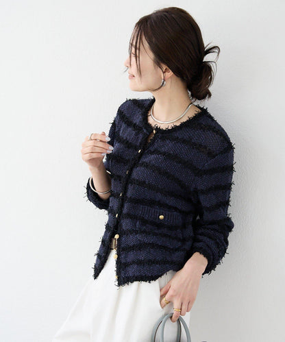 【優雅感】粗花呢短款開衫