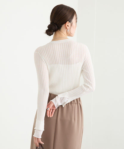 【層疊風袖口】透視袖口羅紋針織衫