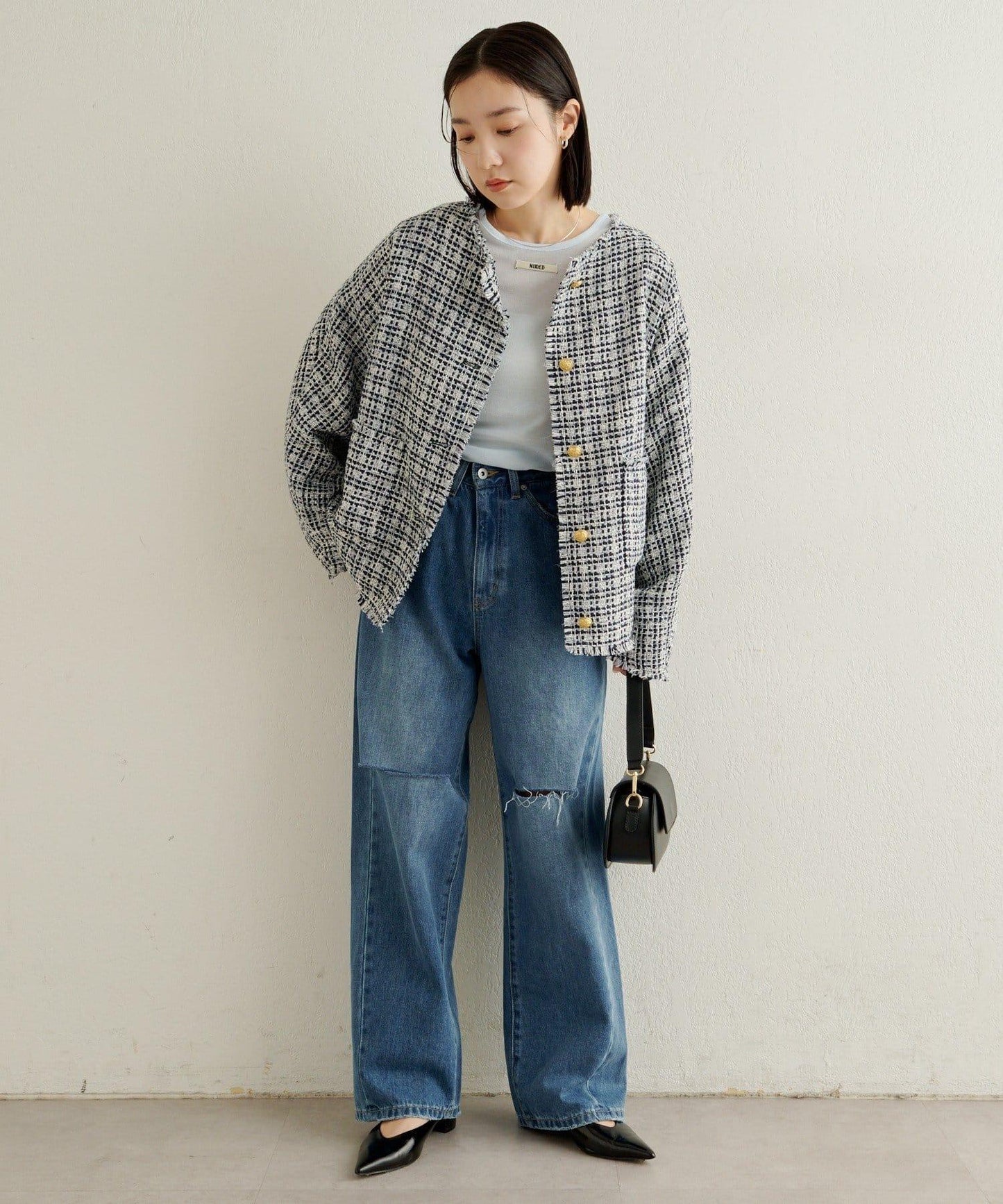 無領粗花呢夾克