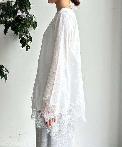 蕾絲拼接下襬長袖T恤