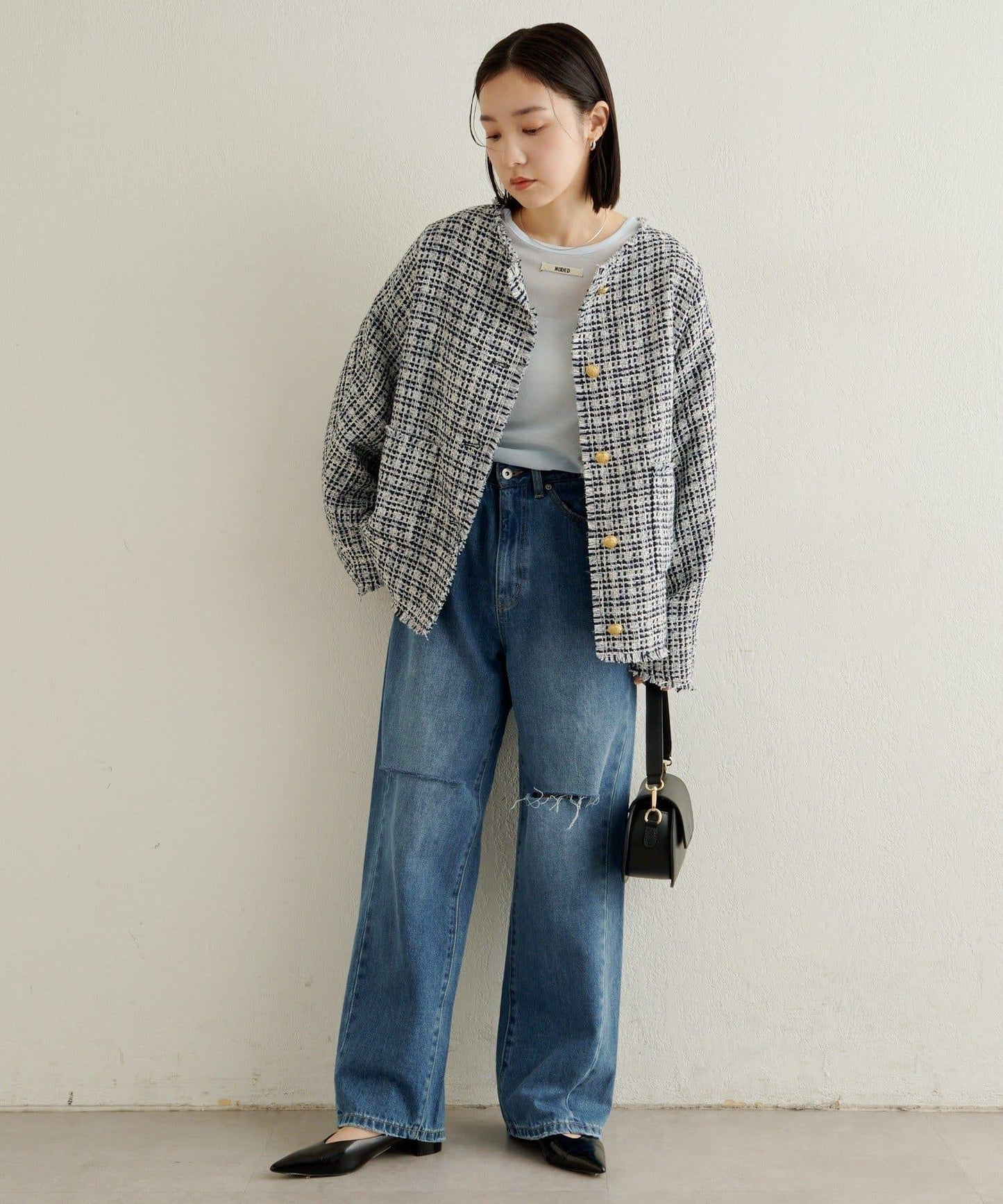 無領粗花呢夾克