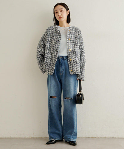 無領粗花呢夾克