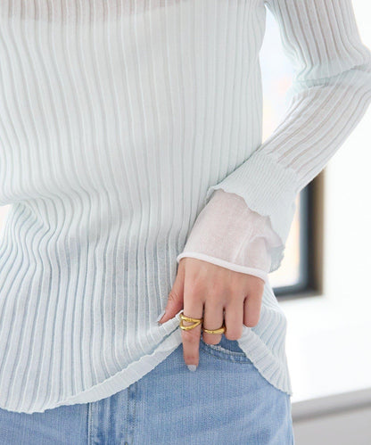 【層疊風袖口】透視袖口羅紋針織衫