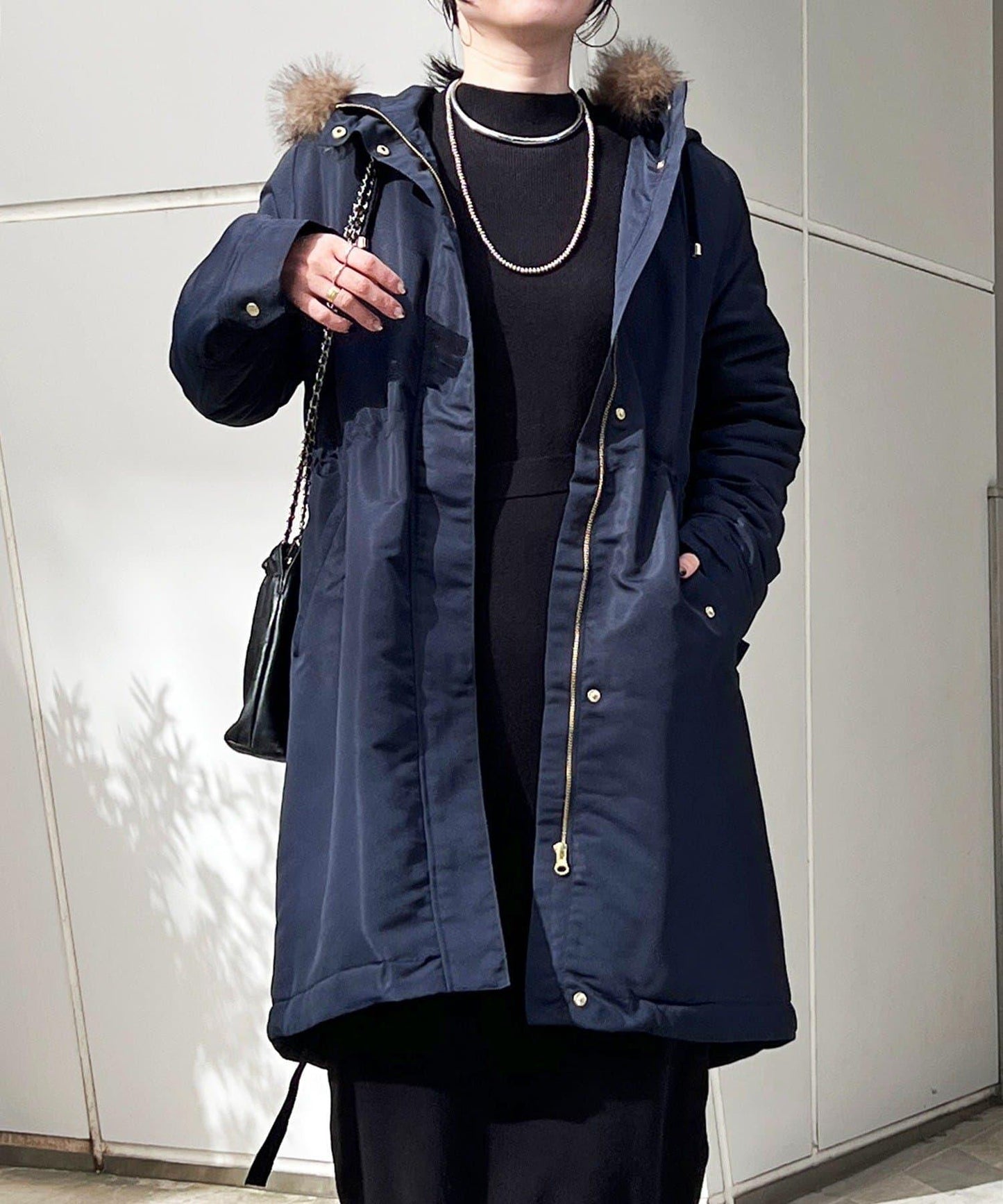 可拆卸毛領大衣