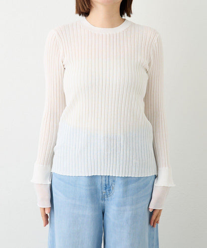 【層疊風袖口】透視袖口羅紋針織衫