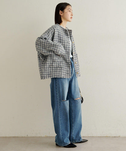 無領粗花呢夾克