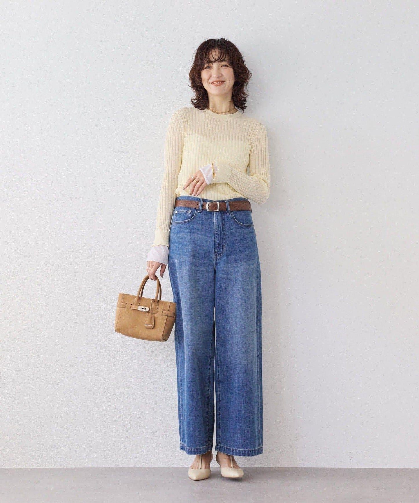 【層疊風袖口】透視袖口羅紋針織衫