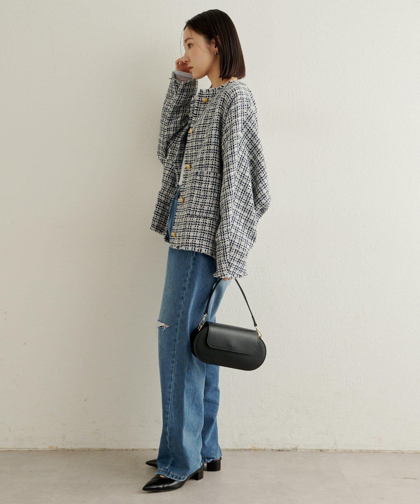 無領粗花呢夾克