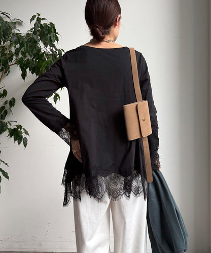 蕾絲拼接下襬長袖T恤