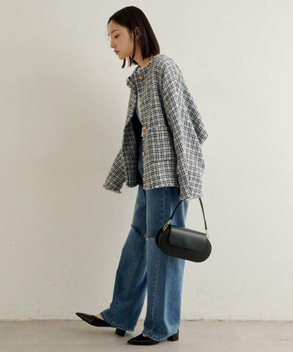 無領粗花呢夾克