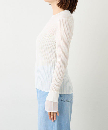 【層疊風袖口】透視袖口羅紋針織衫