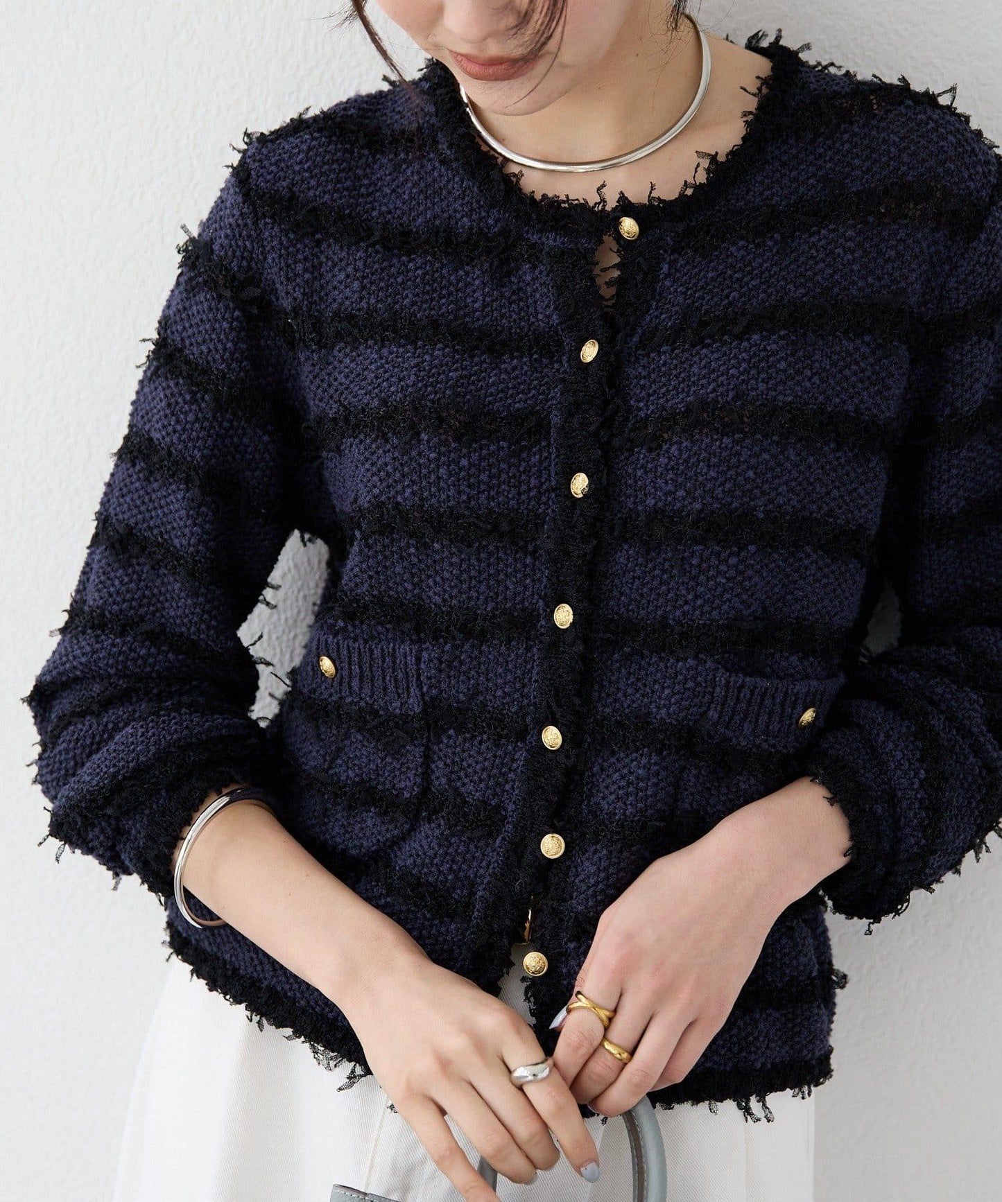 【優雅感】粗花呢短款開衫