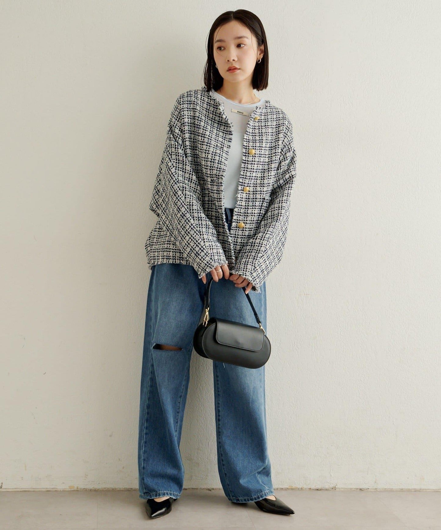 無領粗花呢夾克