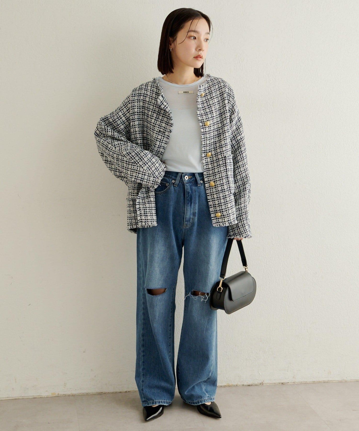 無領粗花呢夾克