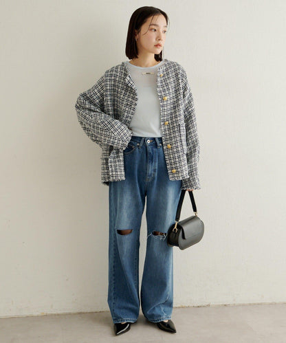 無領粗花呢夾克