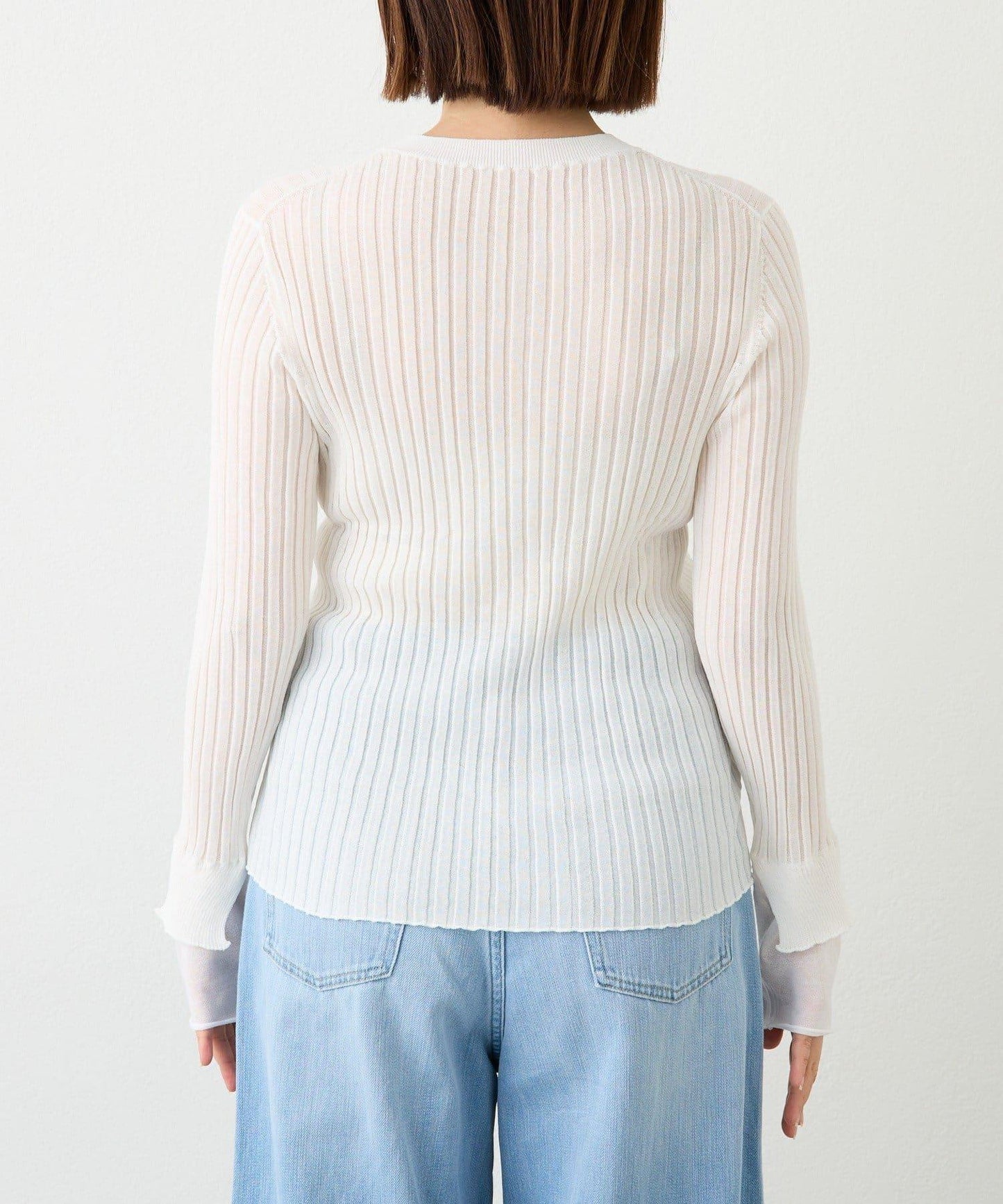 【層疊風袖口】透視袖口羅紋針織衫