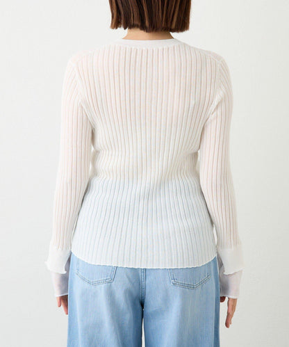 【層疊風袖口】透視袖口羅紋針織衫