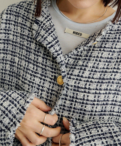 無領粗花呢夾克