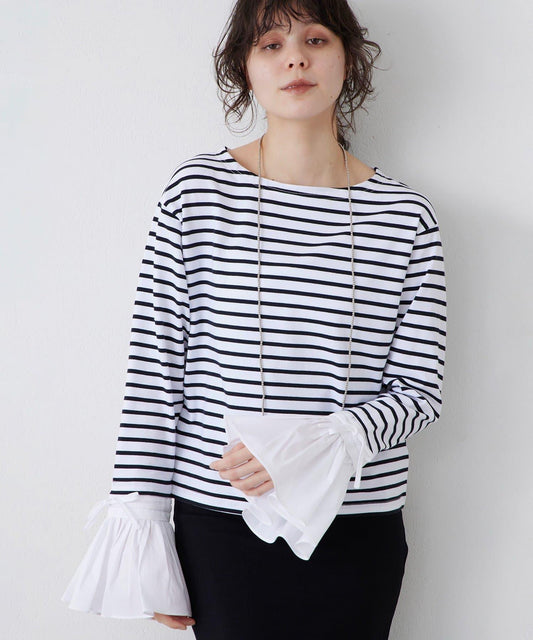 【THE PAUSE】喇叭袖條紋套頭衫