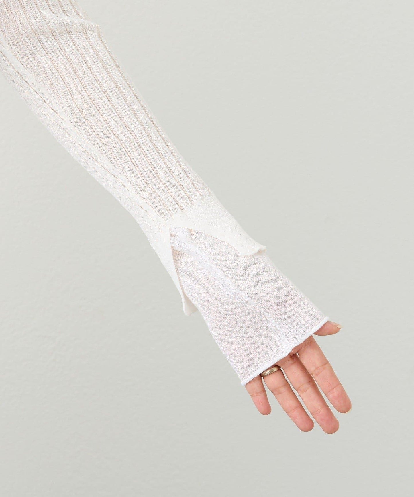 【層疊風袖口】透視袖口羅紋針織衫