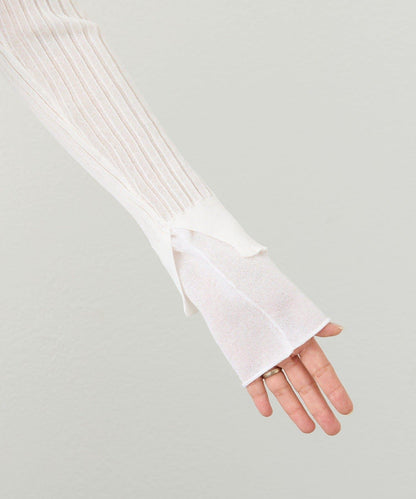 【層疊風袖口】透視袖口羅紋針織衫