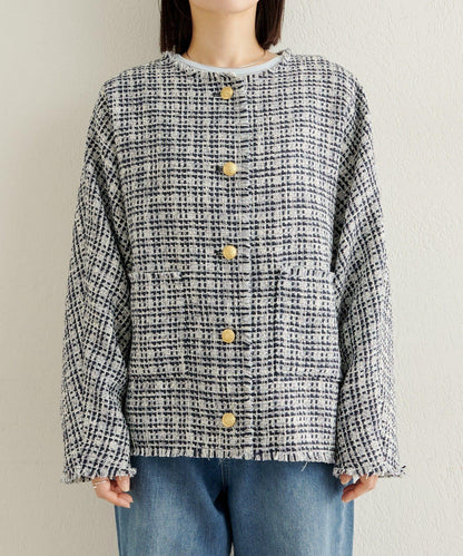 無領粗花呢夾克