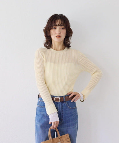 【層疊風袖口】透視袖口羅紋針織衫