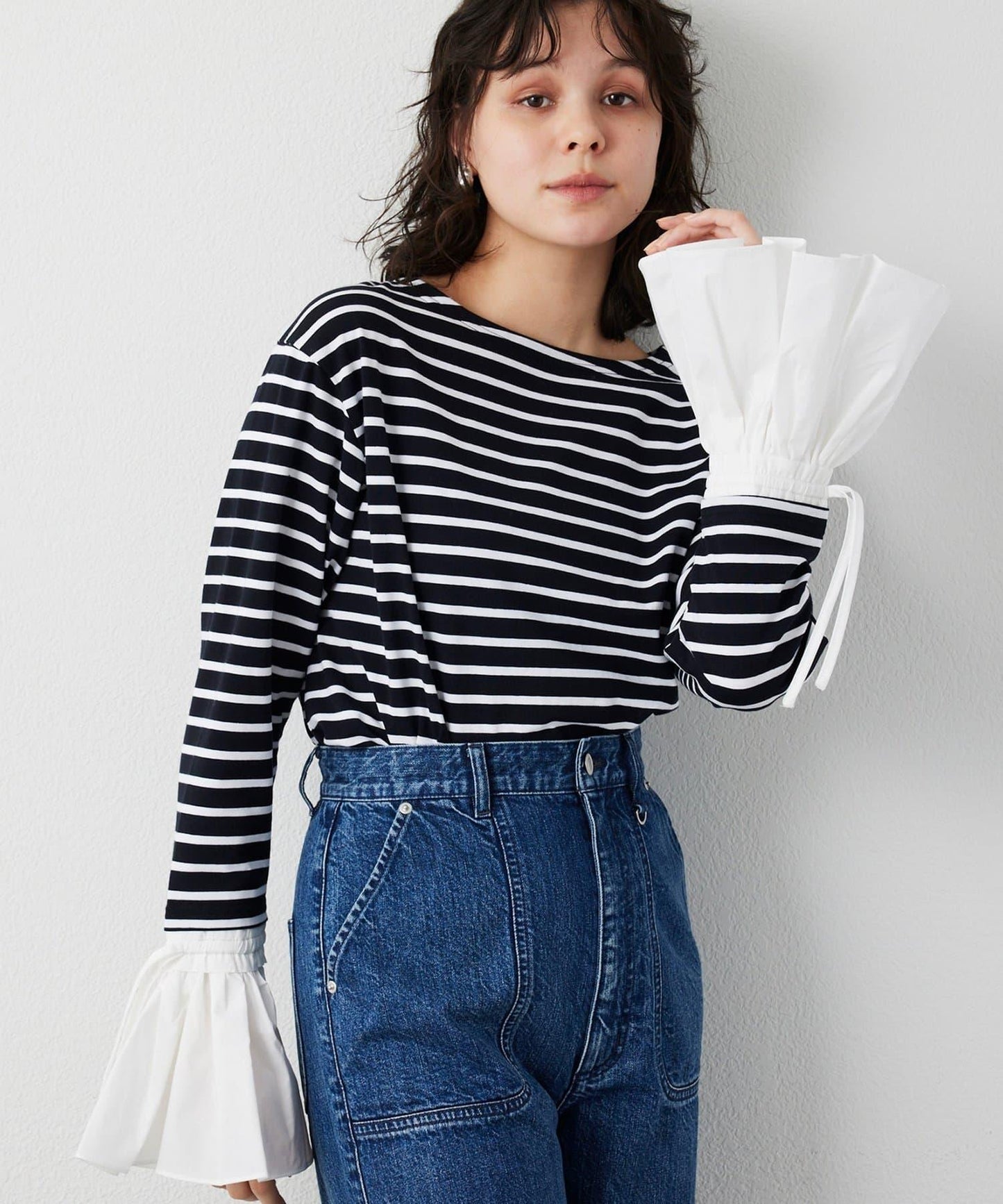 【THE PAUSE】喇叭袖條紋套頭衫