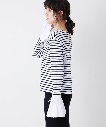 【THE PAUSE】喇叭袖條紋套頭衫