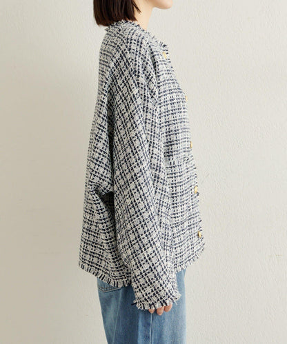 無領粗花呢夾克