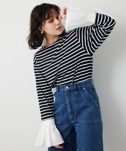 【THE PAUSE】喇叭袖條紋套頭衫