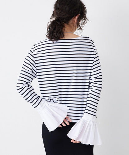 【THE PAUSE】喇叭袖條紋套頭衫