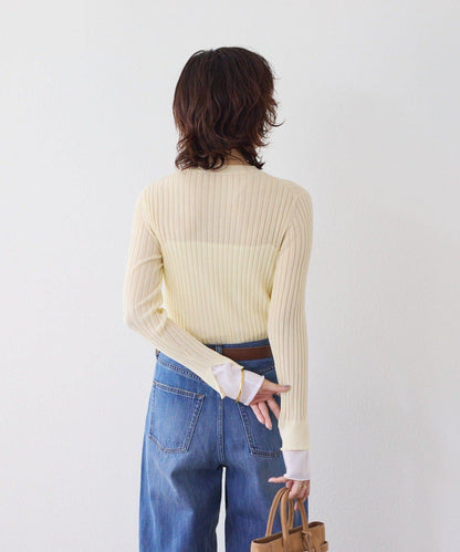【層疊風袖口】透視袖口羅紋針織衫