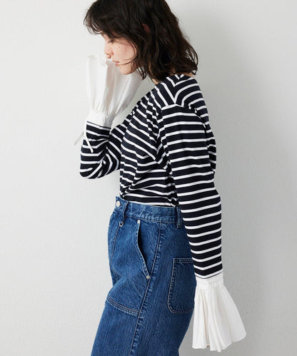 【THE PAUSE】喇叭袖條紋套頭衫