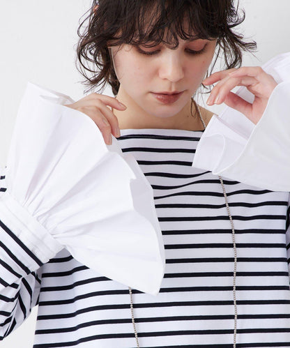 【THE PAUSE】喇叭袖條紋套頭衫